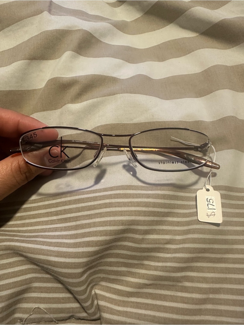 Calvin Klein Silver and Brown Semi-Rimless Eyeglass Frames